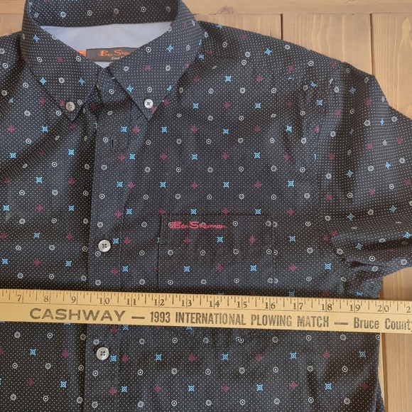 Ben Sherman Black Geometric Print Long Sleeve Button Down Shirt - Picture 7 of 12